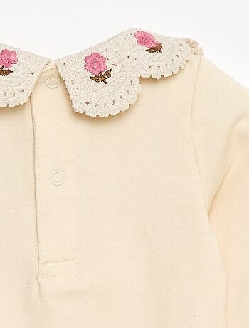 Body de punto jersey con cuello Claudine bordado
