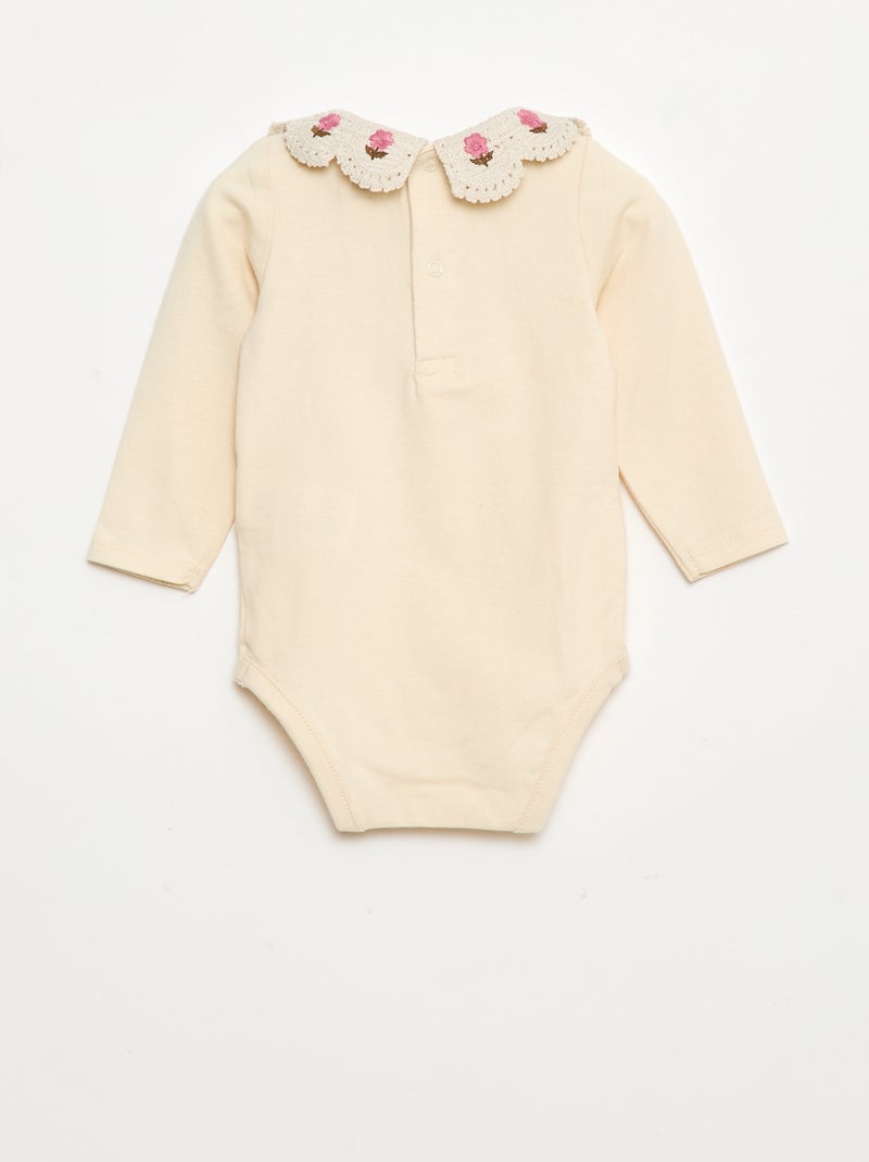 Body de punto jersey con cuello Claudine bordado Blanco - Kiabi