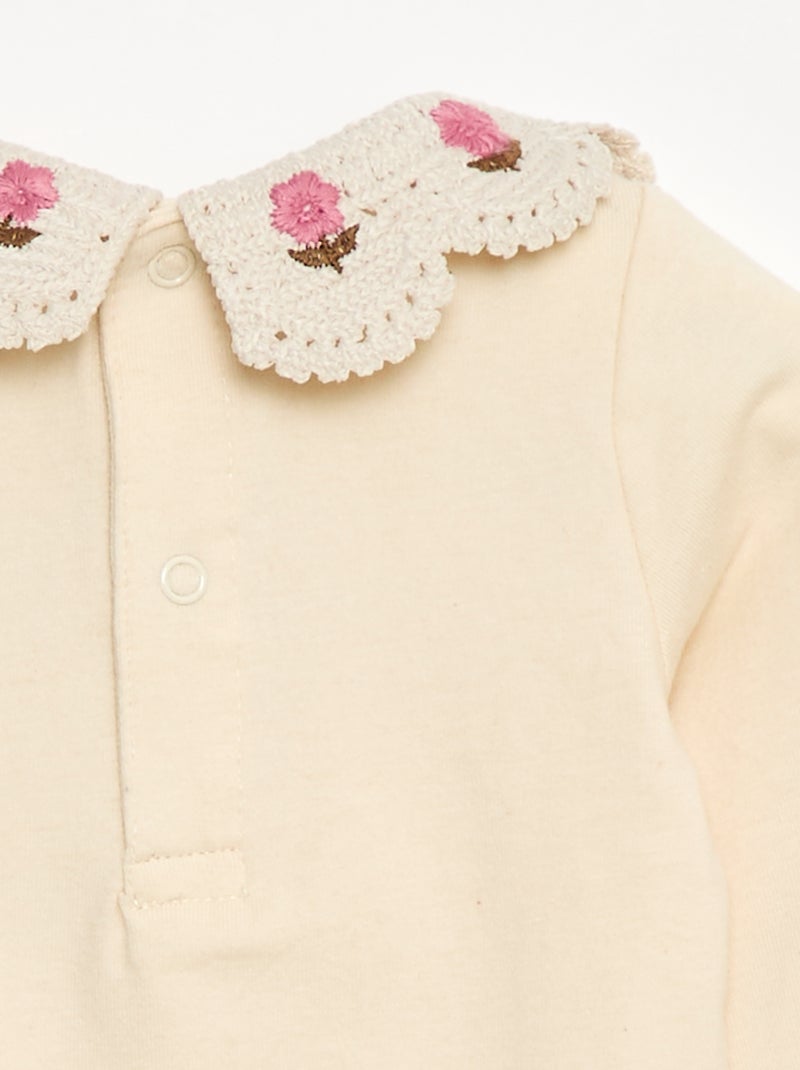 Body de punto jersey con cuello Claudine bordado Blanco - Kiabi