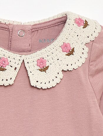 Body de punto jersey con cuello Claudine bordado