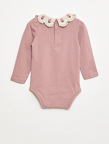 Body de punto jersey con cuello Claudine bordado