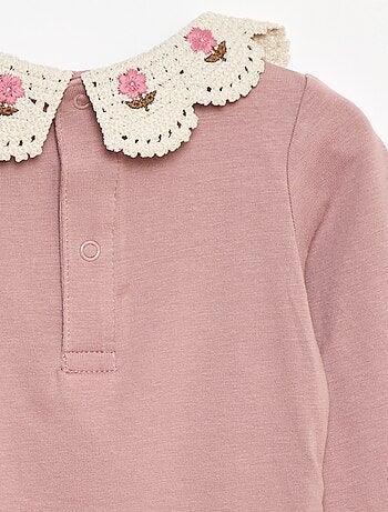 Body de punto jersey con cuello Claudine bordado