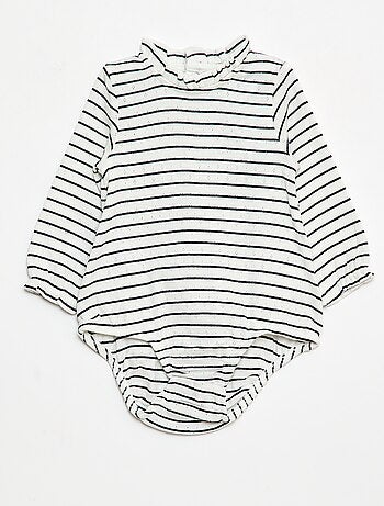 Body de punto calado con cuello volante y estampado integral