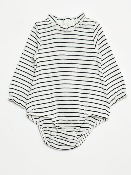 Body de punto smock con cuello con volantes y estampado integral - Kiabi