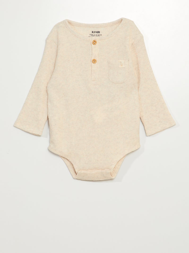 Body de tejido de canalé BEIGE - Kiabi