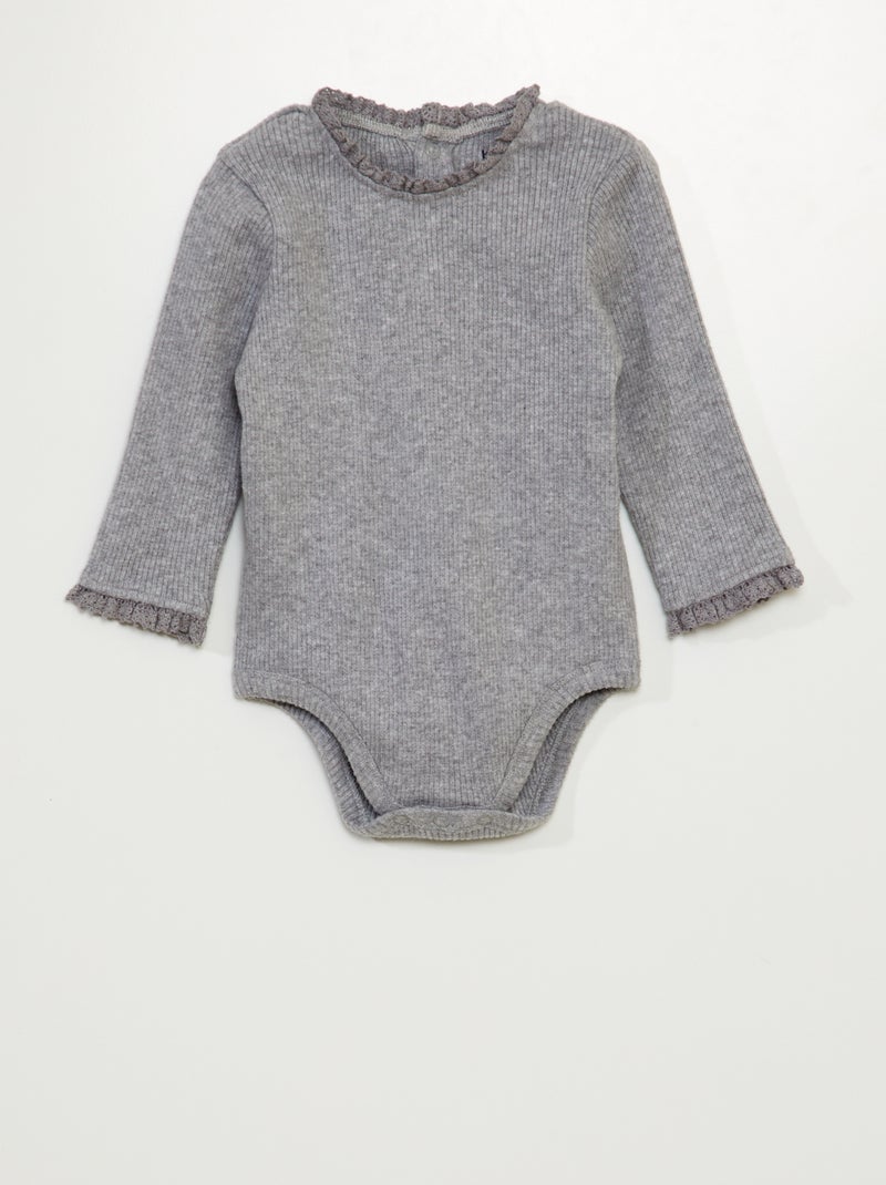 Body de tejido de canalé GRIS - Kiabi