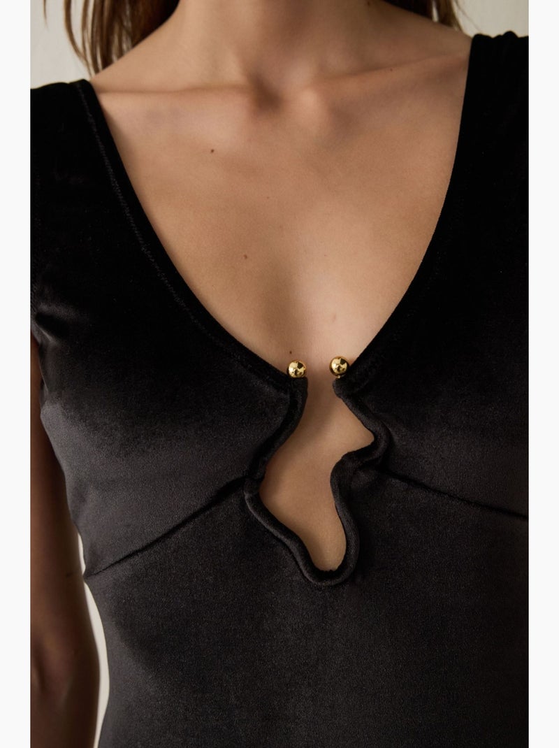 Body de terciopelo con escote en v profundo penti Negro - Kiabi
