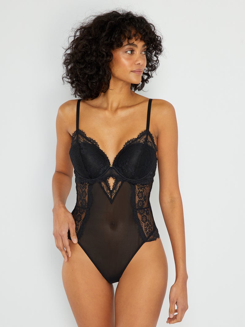 Body escotado de encaje Negro - Kiabi