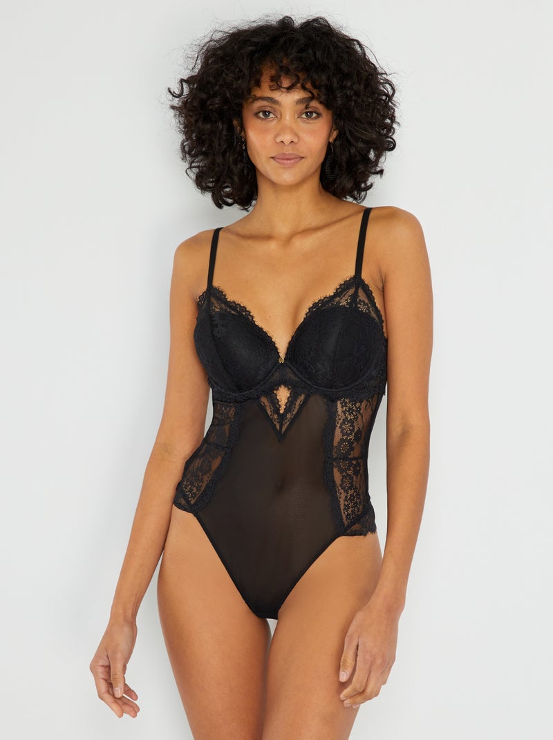 Body escotado de encaje Negro - Kiabi