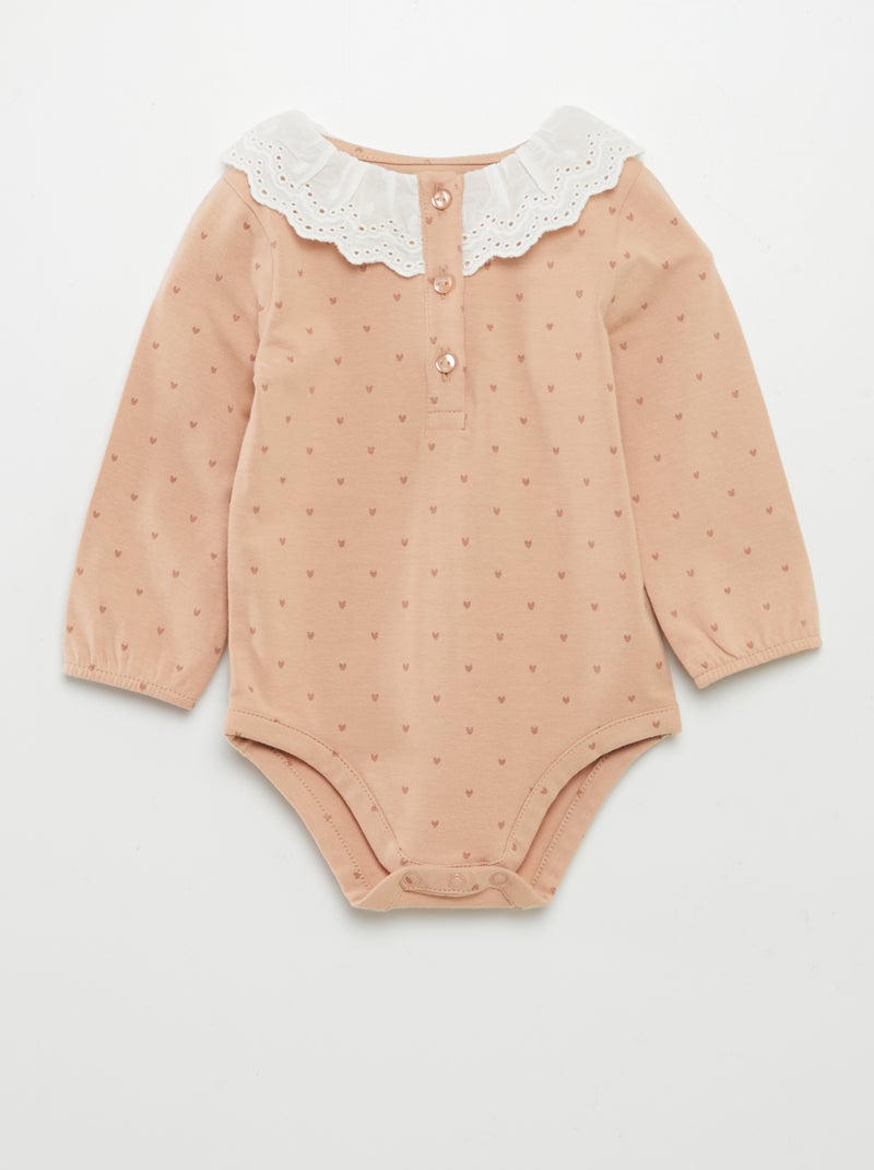 Body estampado con cuello bordado BEIGE - Kiabi