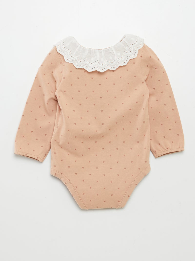 Body estampado con cuello bordado BEIGE - Kiabi