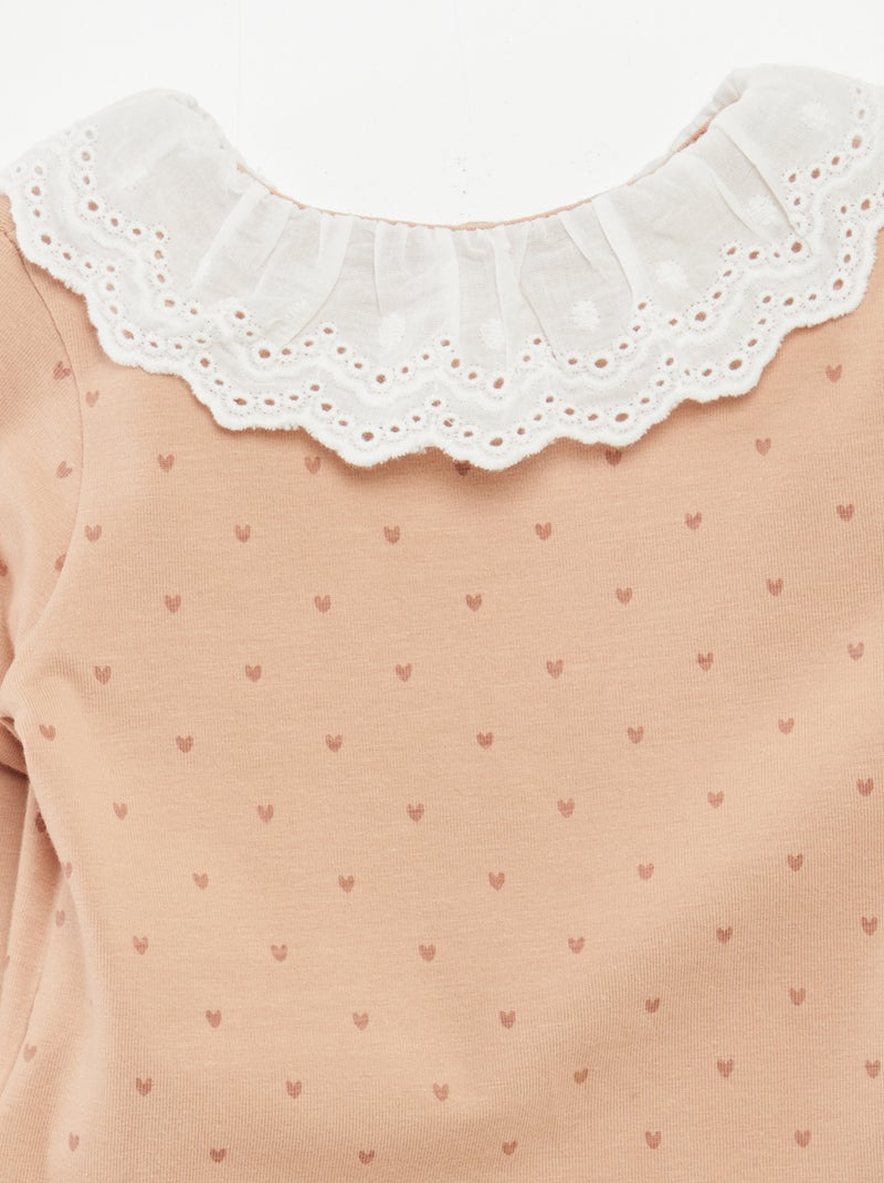 Body estampado con cuello bordado BEIGE - Kiabi