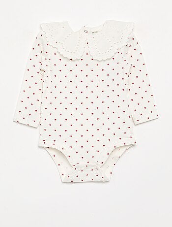 Body estampado con cuello Claudine de bordado inglés