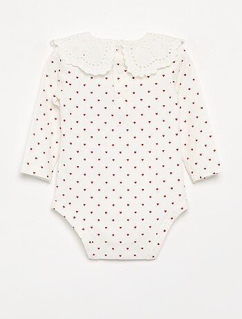 Body estampado con cuello Claudine de bordado inglés