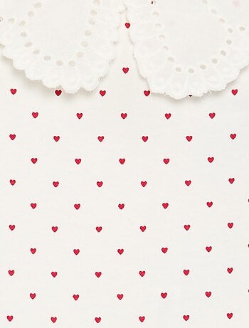 Body estampado con cuello Claudine de bordado inglés