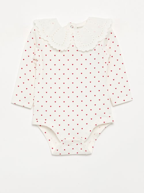 Body estampado con cuello Claudine de bordado inglés - Kiabi Body estampado con cuello Claudine de bordado inglés - Kiabi