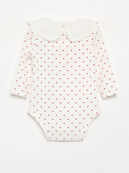 Body estampado con cuello Claudine de bordado inglés - Kiabi Body estampado con cuello Claudine de bordado inglés - Kiabi