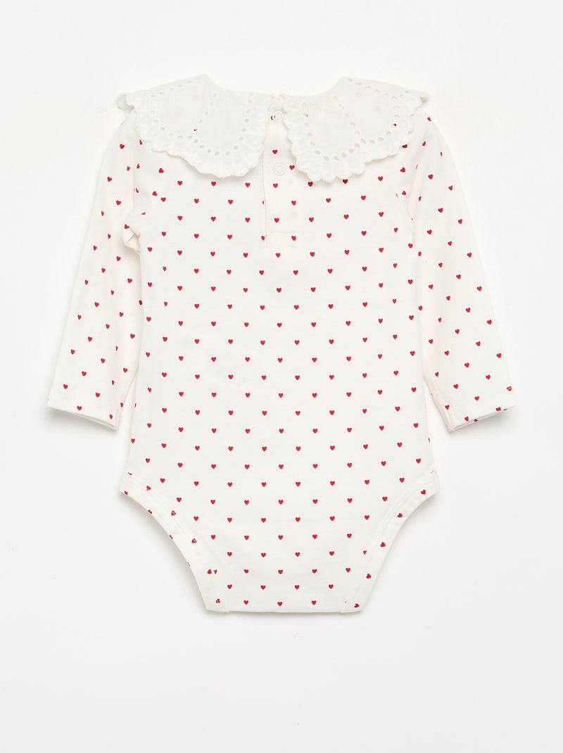 Body estampado con cuello Claudine de bordado inglés Blanco - Kiabi