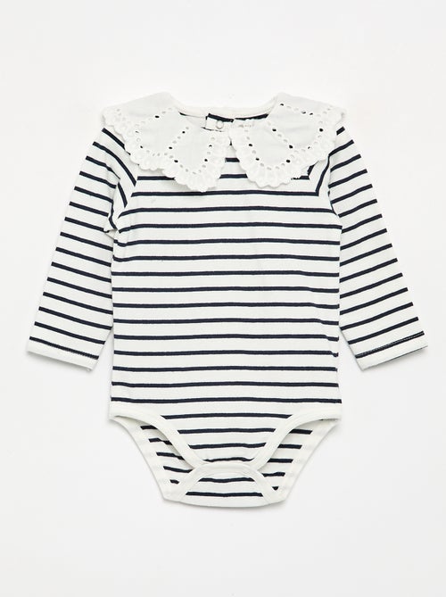 Body estampado con cuello Claudine de bordado inglés - Kiabi Body estampado con cuello Claudine de bordado inglés - Kiabi