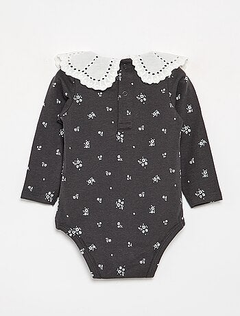 Body estampado con cuello Claudine de bordado inglés