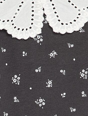 Body estampado con cuello Claudine de bordado inglés