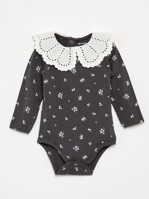 Body estampado con cuello Claudine de bordado inglés - Kiabi