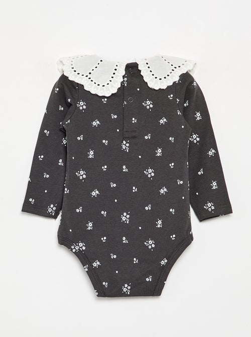 Body estampado con cuello Claudine de bordado inglés - Kiabi