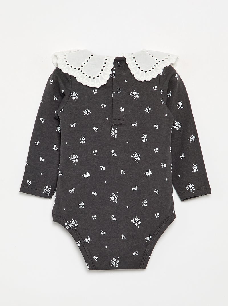 Body estampado con cuello Claudine de bordado inglés Negro - Kiabi
