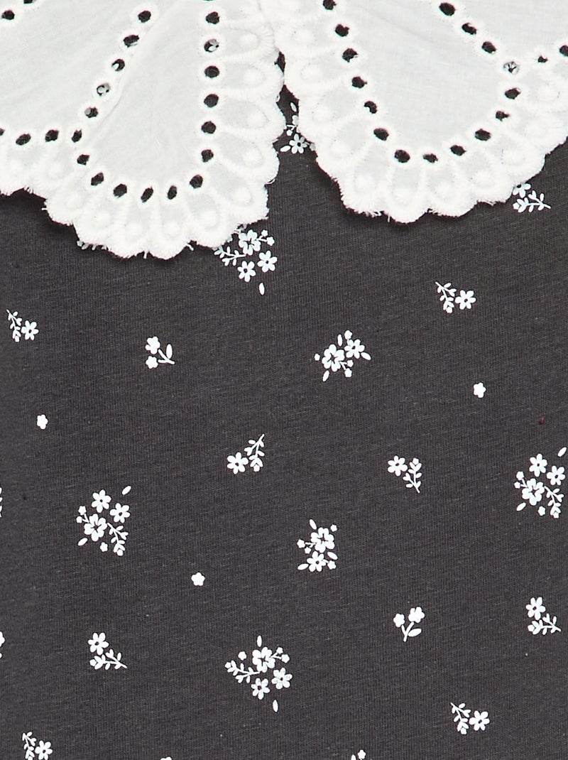 Body estampado con cuello Claudine de bordado inglés Negro - Kiabi