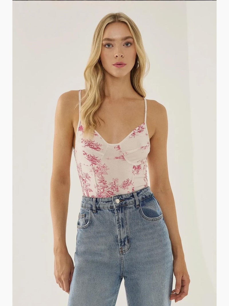 Body estampado inspirado en corsé hiccup Rosa - Kiabi