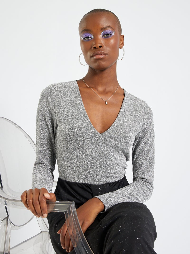 Body irisado con escote de pico GRIS - Kiabi