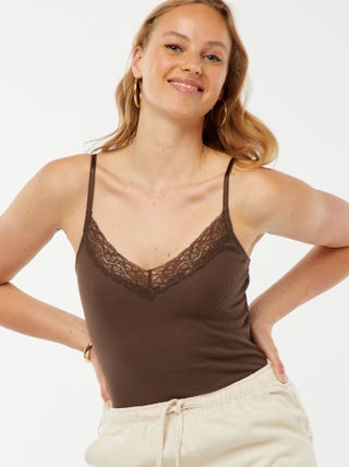 Body liso acanalado con encaje