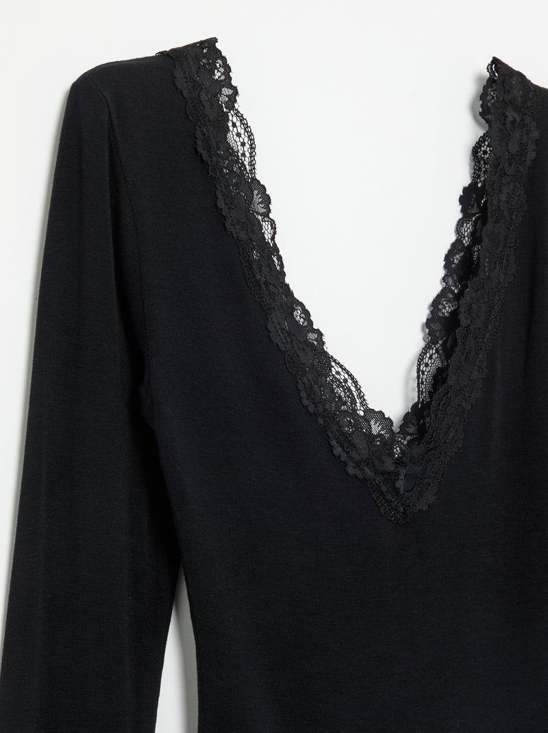 Body liso con encaje Negro - Kiabi