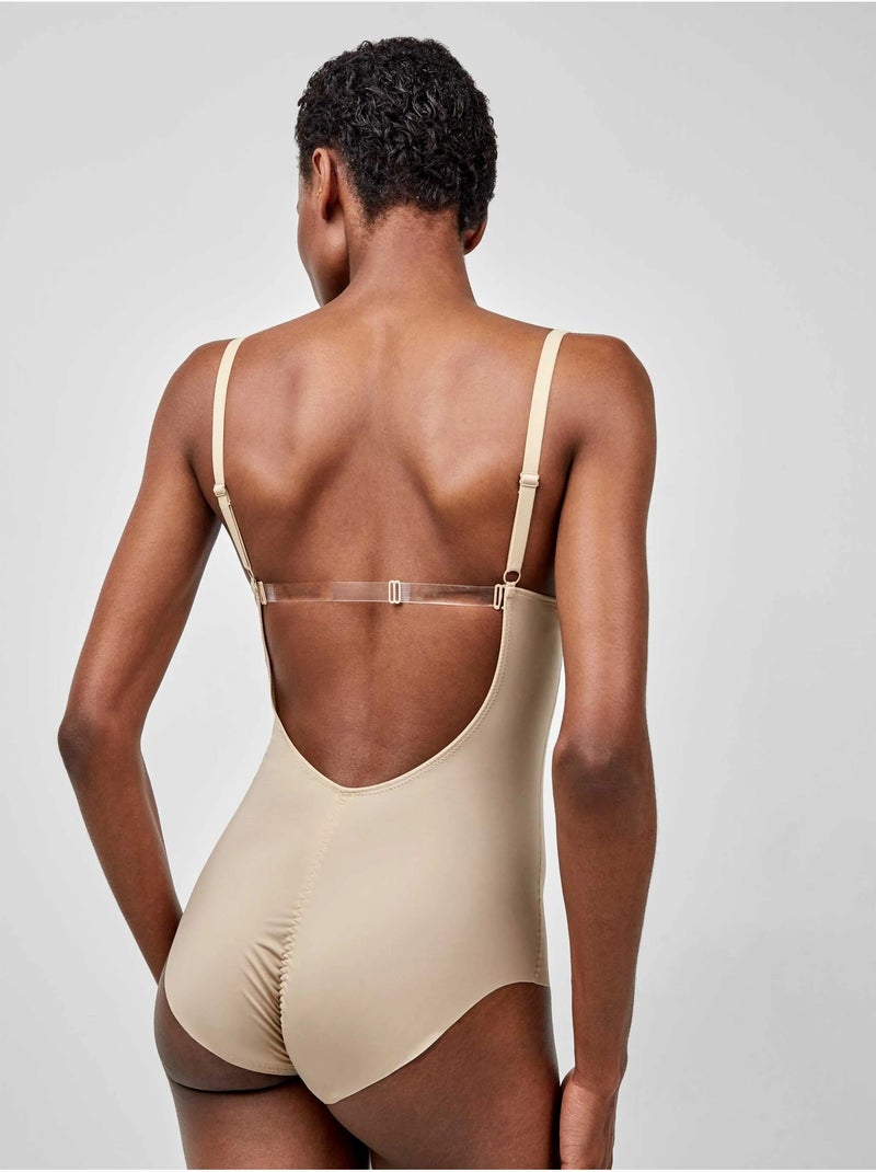 Body moldeador efecto tanga, con aro y espalda libre, de microfibra Rosa - Kiabi