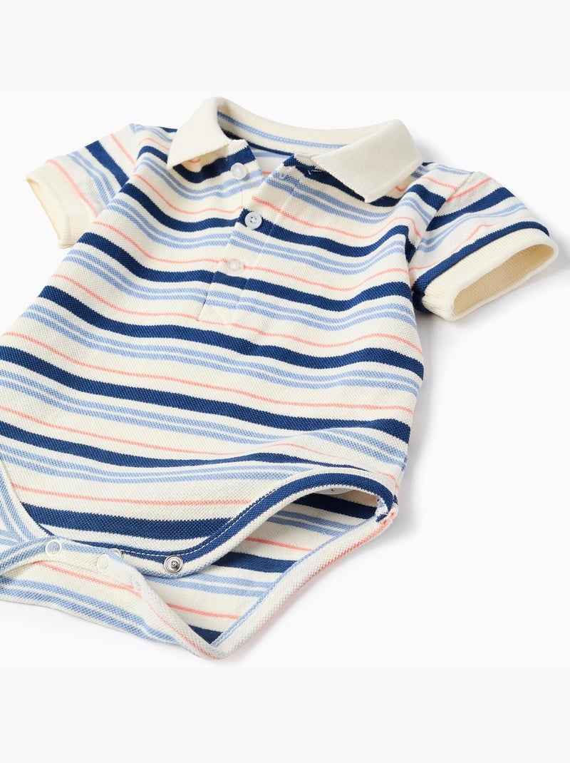 Body-polo de algodón a rayas Blanco - Kiabi