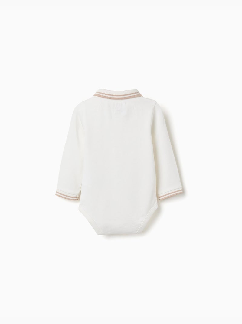Body-polo de manga larga de algodón a rayas Blanco - Kiabi