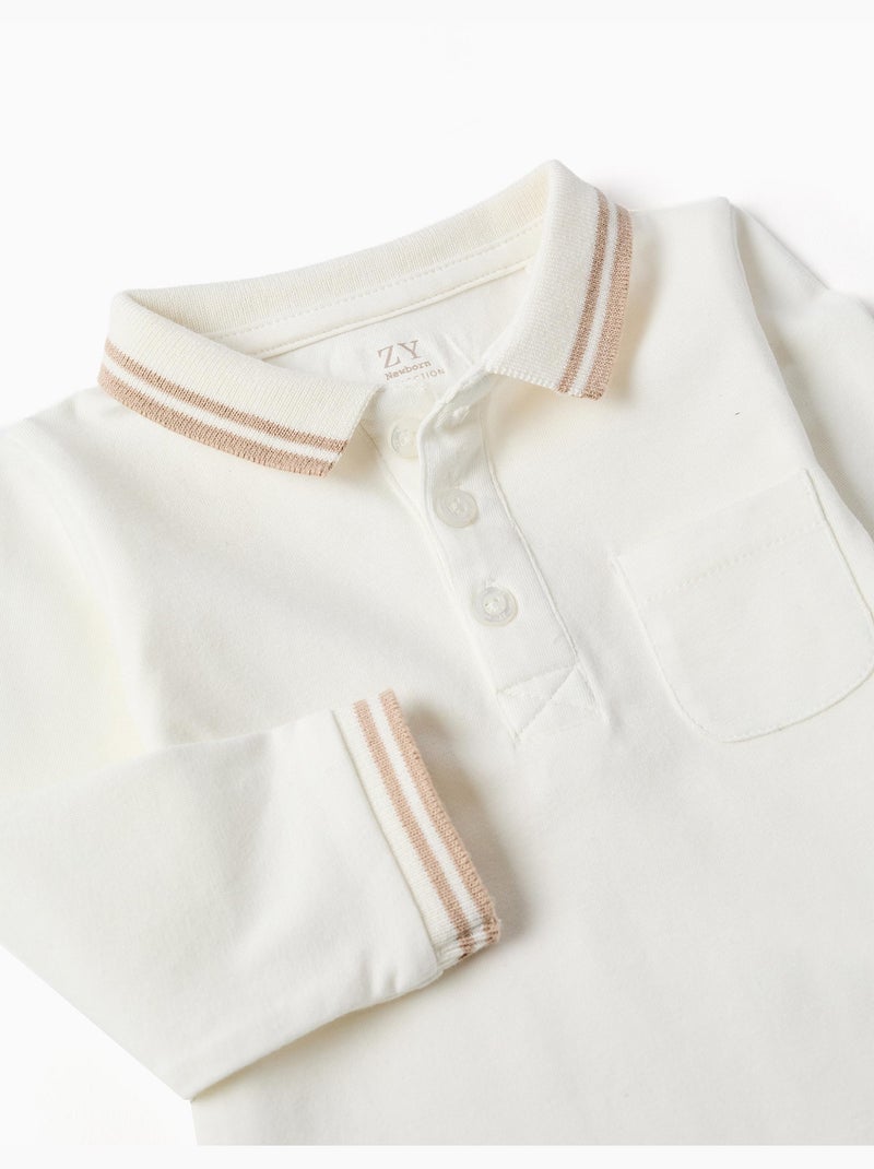 Body-polo de manga larga de algodón a rayas Blanco - Kiabi
