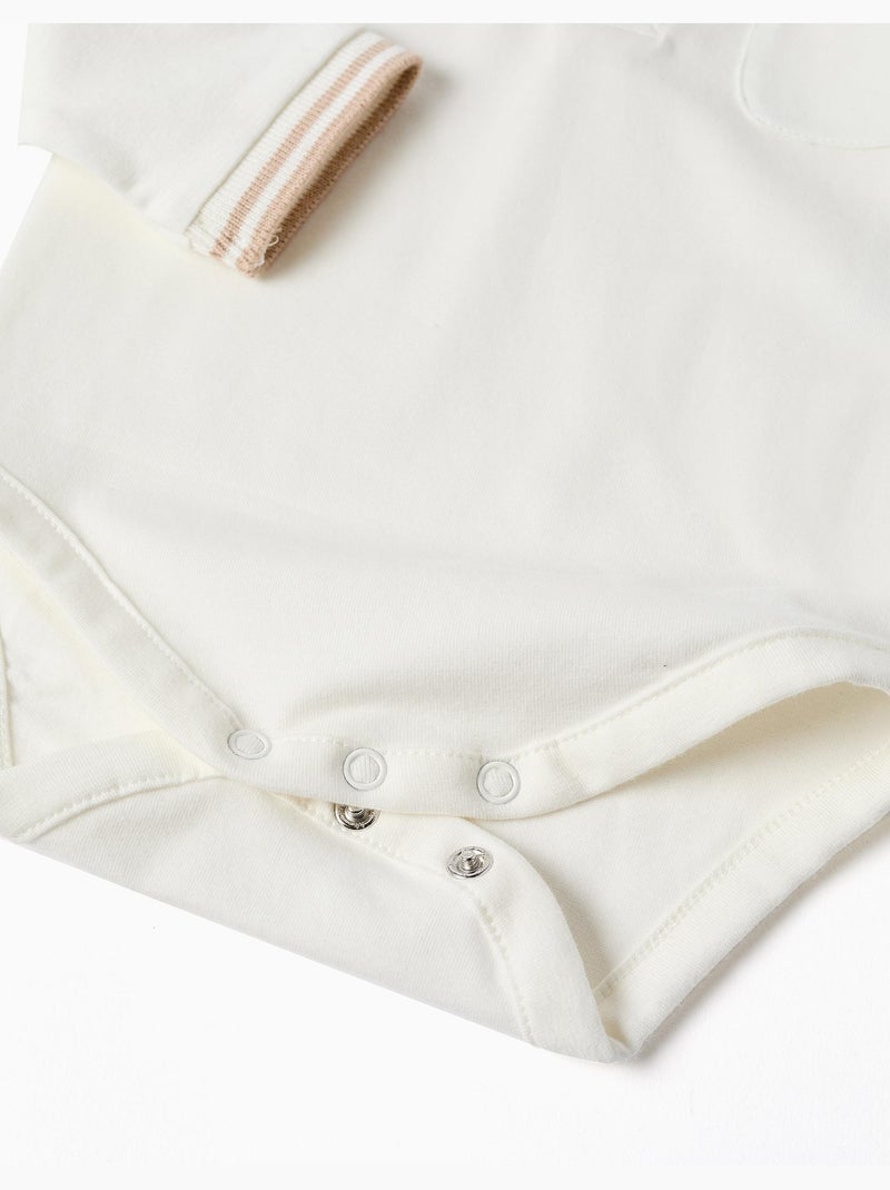 Body-polo de manga larga de algodón a rayas Blanco - Kiabi