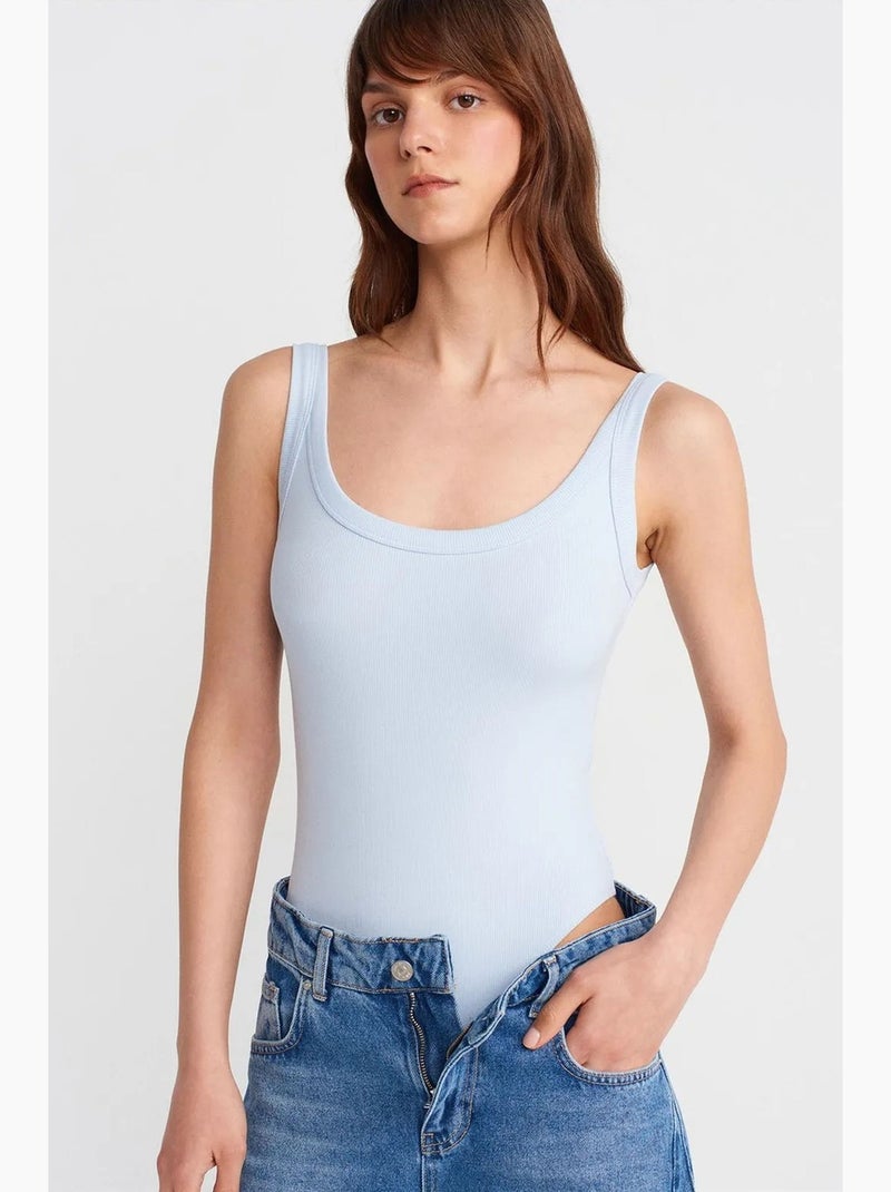 Body sin mangas canalé mezcla algodón dilvin Azul cielo - Kiabi