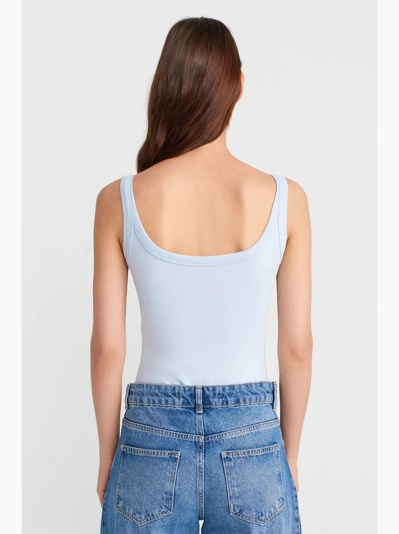 Body sin mangas canalé mezcla algodón dilvin Azul cielo - Kiabi