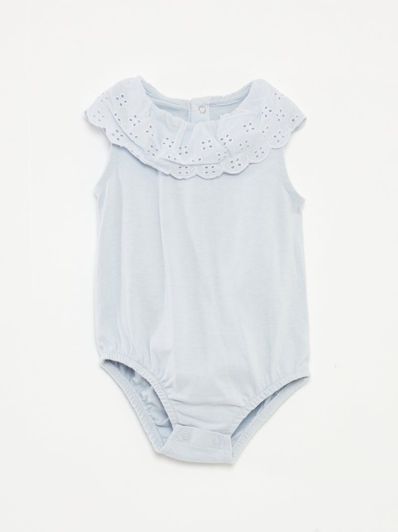 Body sin mangas con cuello amplio de bordado inglés AZUL - Kiabi