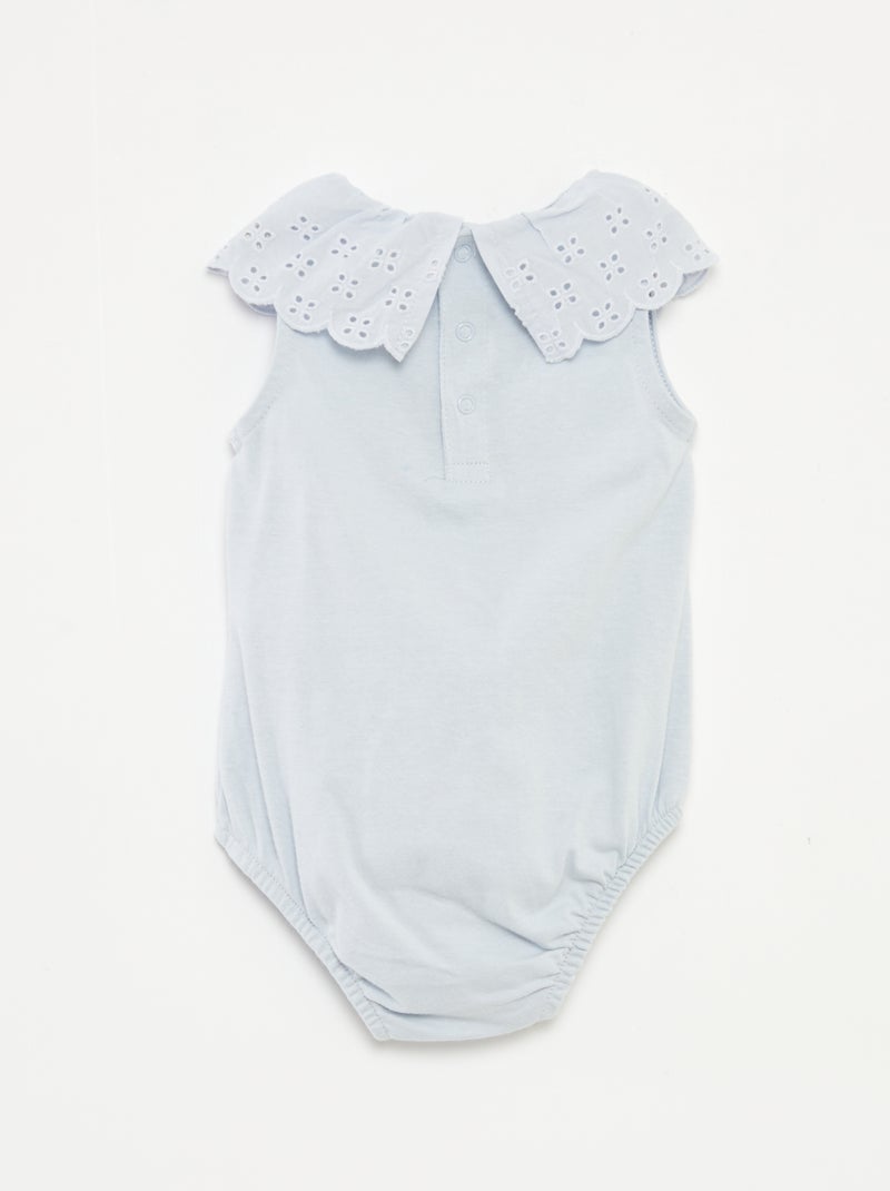 Body sin mangas con cuello amplio de bordado inglés AZUL - Kiabi