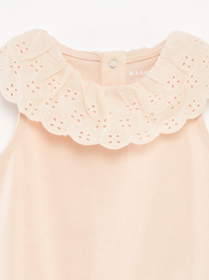 Body sin mangas con cuello amplio de bordado inglés BEIGE - Kiabi