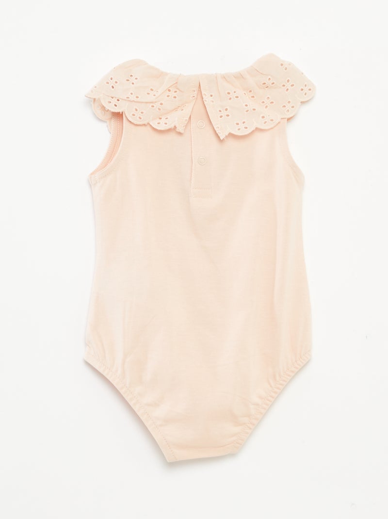 Body sin mangas con cuello amplio de bordado inglés BEIGE - Kiabi