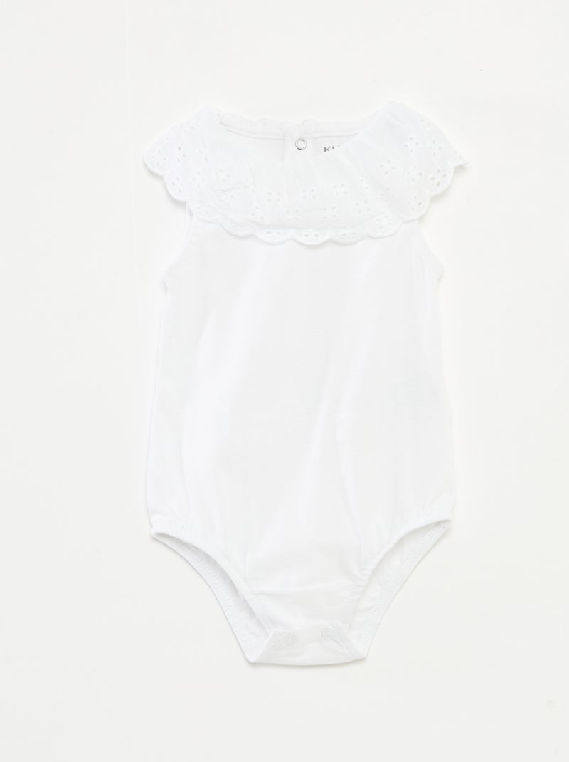 Body sin mangas con cuello amplio de bordado inglés blanco - Kiabi