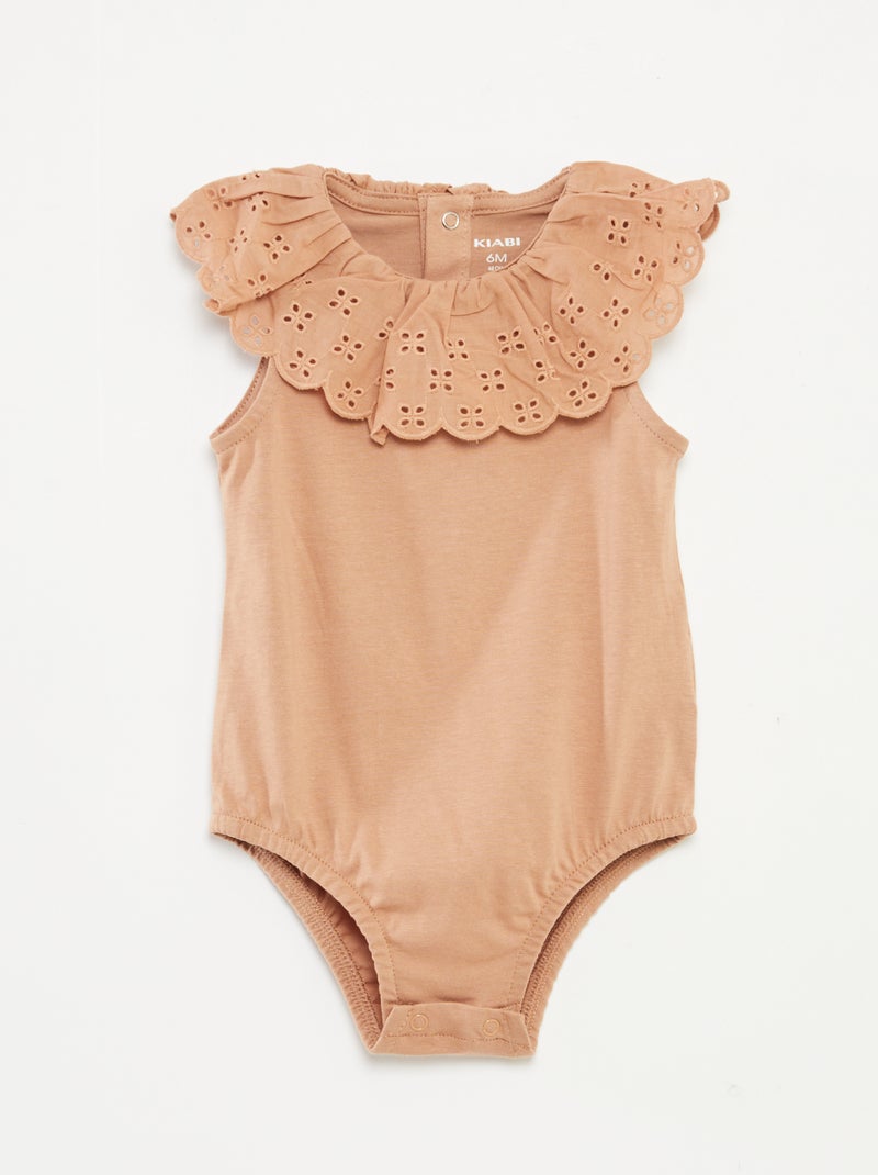 Body sin mangas con cuello amplio de bordado inglés MARRON - Kiabi
