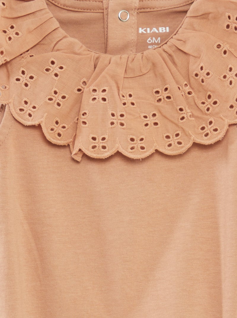 Body sin mangas con cuello amplio de bordado inglés MARRON - Kiabi