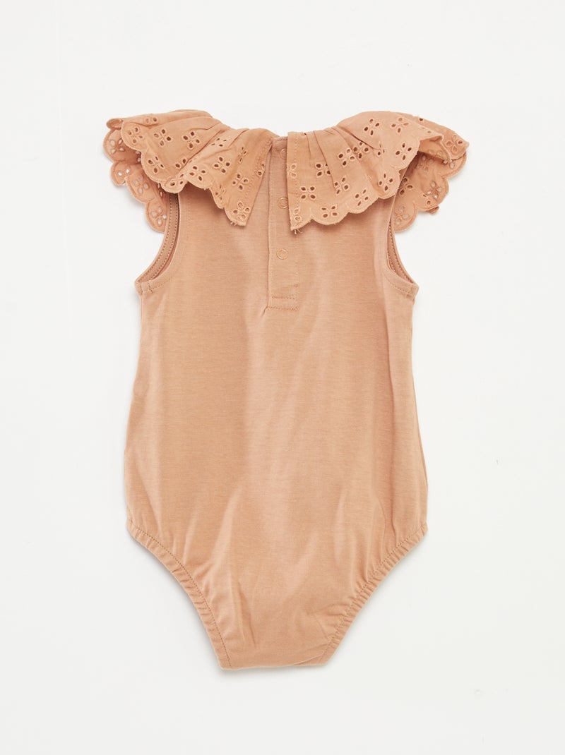 Body sin mangas con cuello amplio de bordado inglés MARRON - Kiabi