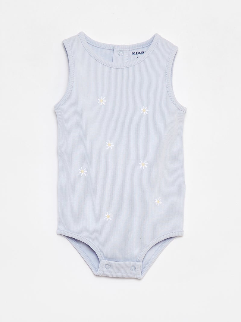 Body sin mangas de canalé con bordado AZUL - Kiabi