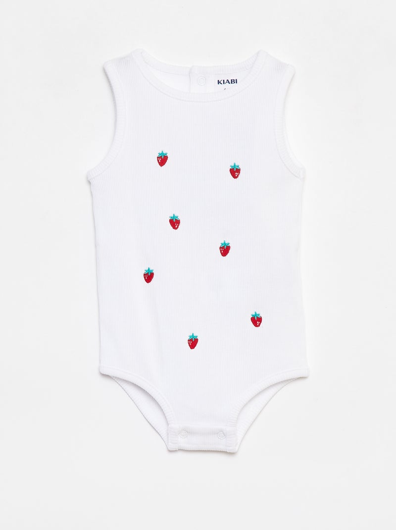 Body sin mangas de canalé con bordado BLANCO - Kiabi